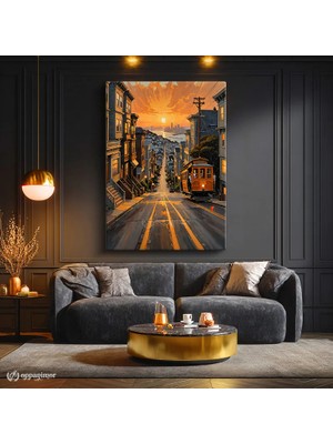 Oppanimor Dikey Kanvas Tablo Sokak Tramvay Şehir Mimari Tablo Ev Ofis Duvar Dekoru