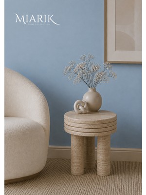 Miarik Design Lunaya -Traverten Yuvarlak Tabla ve Ayak Yan Sehpa