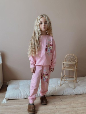 Cg Kids Labubu 2 Iplik Kız Çocuk Alt Üst Süper Tarz Takım Sırt Baskılı