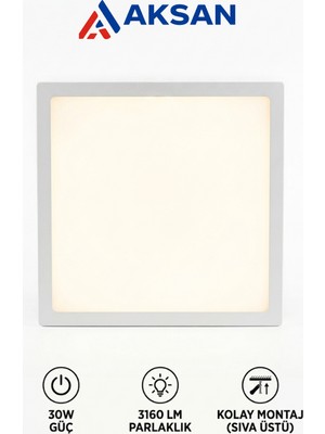 Cata CT-5274 30W Sıva Üstü Kare LED Panel Tavan Armatürü 3200K Günışığı 3160 Lümen 28X28 cm