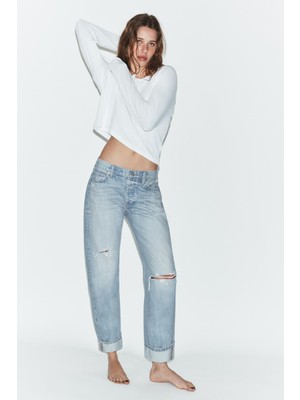 Allbucks Zara, Trf Katlamalı Düz Paça Orta Bel Jean Pantolon ABZRA00155