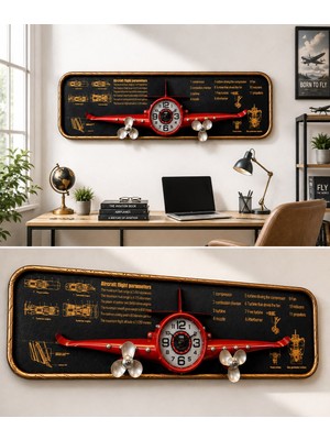 Biton Toptan 3D Metal Uçak Duvar Saati 78X21 cm Havacılık Temalı Dekoratif Duvar Tablosu Lüx Ev Ofis Hediyelik