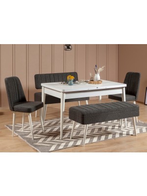 Uvi Collection Vina Açılır Mutfak Masa Takımı Beyaz Antrasit (1 Masa + 2 Sandalye + 1 Bench + 1 Bank)