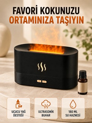 Miss Mojo Alev Efektli Aroma Difüzörü Uçucu Yağ Destekli USB Hava Nemlendirici
