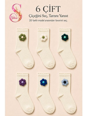 Yshine Bambu Parfümlü El Örgüsü Çiçek Detaylı Fırfırlı Kadın Soket Çorap 6 Çift Premium Set