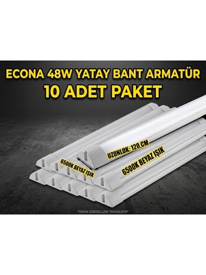Econa 10 Adet -48W 120CM LED Lineer Bant Armatür Beyaz Işık Otopark Mağaza Ofis Aydınlatma Flöresan,yatay Bant Armatür 6500K Beyaz Işık Sıva Üstü Tavan Aydınlatması