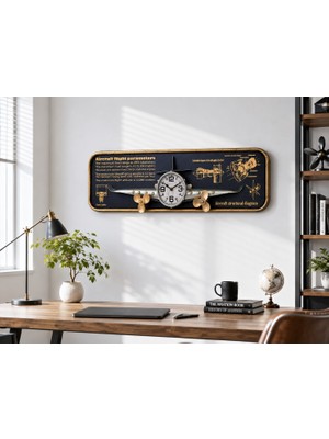 Biton Toptan 3D Metal Uçak Duvar Saati 78X21 cm Havacılık Temalı Dekoratif Duvar Tablosu Lüx Hediyelik Gri