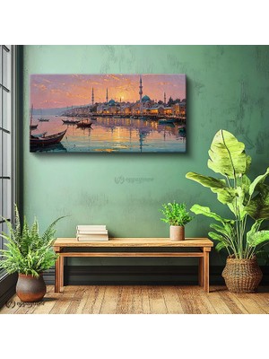 Oppanimor Yatay Panoramik Kanvas Tablo Istanbul Sahil Şehir Mimari Tablo Ev Ofis Duvar Dekoru
