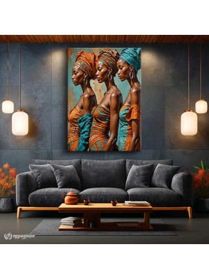 Oppanimor Dikey Kanvas Tablo Üç Kadın Portre Sanat Tablosu Ev Ofis Duvar Dekoru