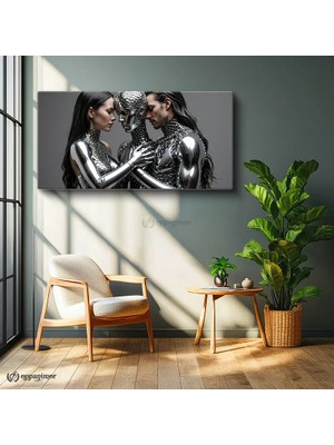 Oppanimor Yatay Panoramik Kanvas Tablo Metal Insan Figürleri Soyut Tablo Ev Ofis Duvar Dekoru