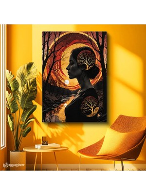 Oppanimor Dikey Kanvas Tablo Kadın ve Ağaç Sanat Tablosu Ev Ofis Duvar Dekoru