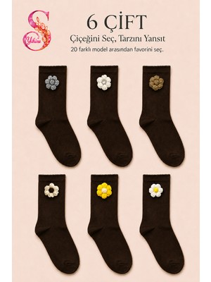 Yshine Bambu Parfümlü El Örgüsü Çiçek Detaylı Fırfırlı Kadın Soket Çorap 6 Çift Premium Set