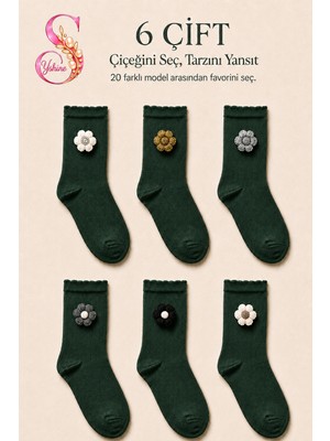 Yshine Bambu Parfümlü El Örgüsü Çiçek Detaylı Fırfırlı Kadın Soket Çorap 6 Çift Premium Set