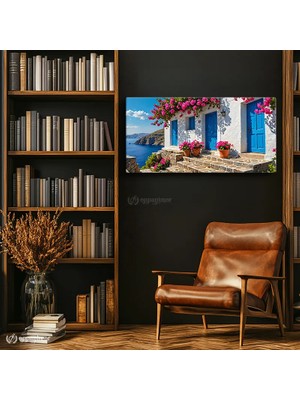 Oppanimor Yatay Panoramik Kanvas Tablo Yunan Adaları Manzara Tablosu Ev Ofis Duvar Dekoru
