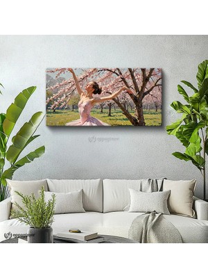 Oppanimor Yatay Panoramik Kanvas Tablo Balerin Çiçek Açan Ağaç Sanat Tablosu Ev Ofis Duvar Dekoru