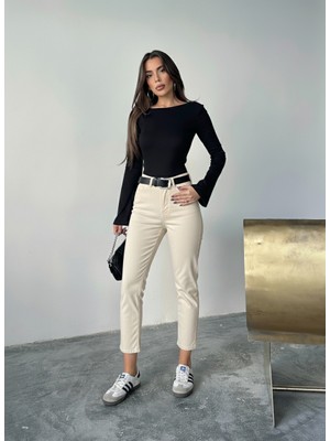Blue Marlin Yüksek Bel Gabardin Kumaş Mom Kadın Pantolon