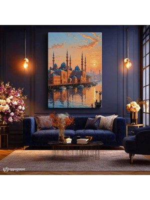 Oppanimor Dikey Kanvas Tablo Cami ve Deniz Şehir Mimari Tablo Ev Ofis Duvar Dekoru