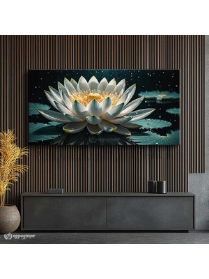 Oppanimor Yatay Panoramik Kanvas Tablo Lotus Çiçeği Çiçek Tablosu Ev Ofis Duvar Dekoru