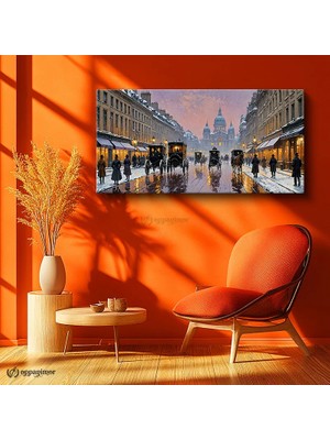 Oppanimor Yatay Panoramik Kanvas Tablo Paris Sokakları Şehir Mimari Tablo Ev Ofis Duvar Dekoru