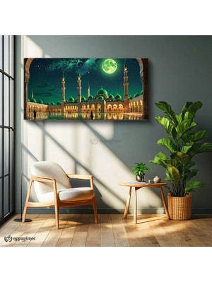 Oppanimor Yatay Panoramik Kanvas Tablo Dolunaylı Cami Islami Tablo Ev Ofis Duvar Dekoru