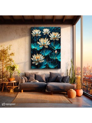 Oppanimor Dikey Kanvas Tablo Lotus Çiçekleri Çiçek Tablosu Ev Ofis Duvar Dekoru