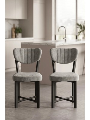 Quattro Home Modern Metal Ayaklı Baby Face Kumaş Mutfak Sandalyesi - 2 Adet - Gri