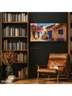 Oppanimor Yatay Panoramik Kanvas Tablo Sokak Çiçek Mimari Tablo Ev Ofis Duvar Dekoru