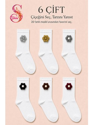 Yshine Bambu Parfümlü El Örgüsü Çiçek Detaylı Fırfırlı Kadın Soket Çorap 6 Çift Premium Set