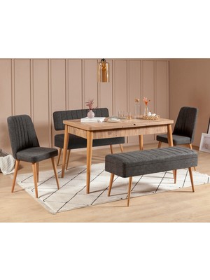 Uvi Collection Vina Açılır Mutfak Masa Takımı Atlantik Antrasit (1 Masa + 2 Sandalye + 1 Bench + 1 Bank)