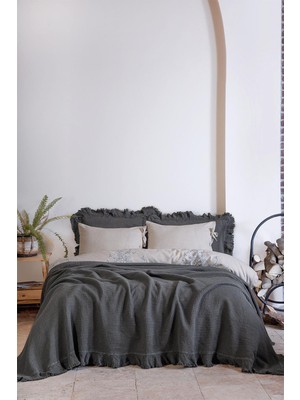 Ecocotton Dina Antrasit Çift Kişilik %100 Organik Pamuk Pike/yatak Örtüsü