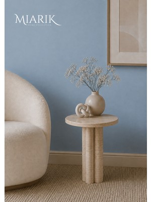 Miarik Design Hedyla- Traverten Silindir Üç Ayaklı Yan Sehpa