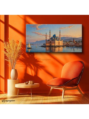 Oppanimor Yatay Panoramik Kanvas Tablo Istanbul Cami Boğaz Manzara Tablosu Ev Ofis Duvar Dekoru