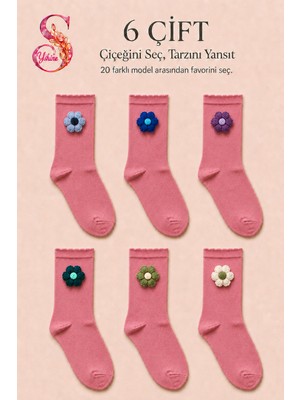 Yshine Bambu Parfümlü El Örgüsü Çiçek Detaylı Fırfırlı Kadın Soket Çorap 6 Çift Premium Set