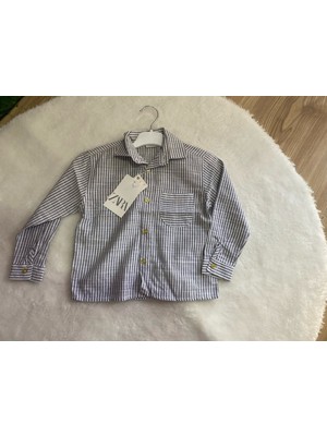 Cg Kids Keten Gri Beyaz Çizgili Erkek Çocuk Gömlek