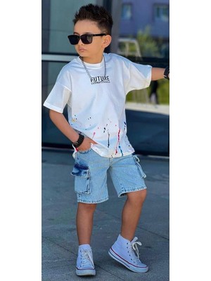 Cg Kids Future Baskı Basic Mavi Komando Cepli Şort Erkek Çocuk Alt Üst Takım