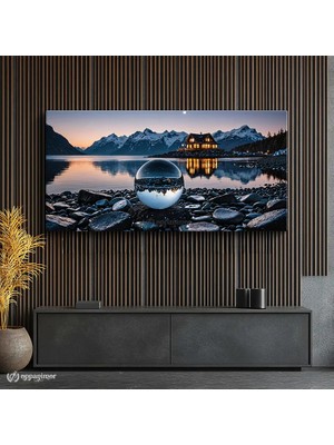 Oppanimor Yatay Panoramik Kanvas Tablo Kristal Küre Dağ Ev Manzara Tablosu Ev Ofis Duvar Dekoru