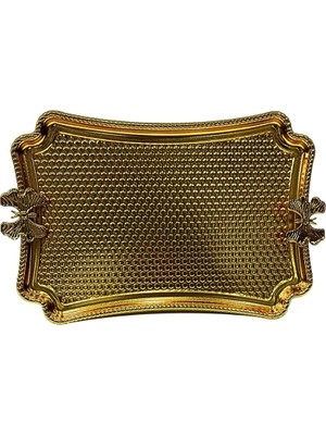 Elektronikçim Kelebekli Metal Gold Küçük Dikdörtgen Tepsi