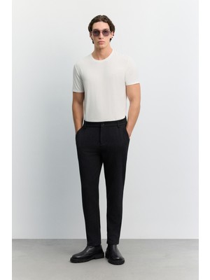 AVVA Erkek Siyah Armür Desenli Yanı Lastikli Relaxed  Fit Pantolon A62Y3013