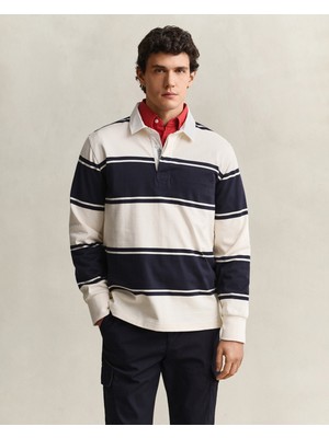 Gant Erkek Lacivert Çizgili Rugby Yaka T-Shirt 2065071.433