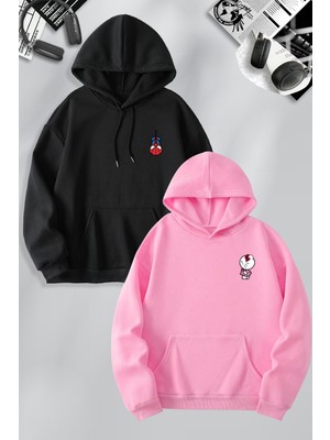 Macklin Sevgili Çift Kombin Spiderman ve Hello Kitty Baskılı Tasarım Kapüşonlu Sweatshirt 2'li Set Takım