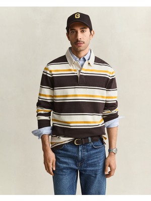 Gant Erkek Kahverengi Çizgili Rugby Yaka T-Shirt 2065122.221