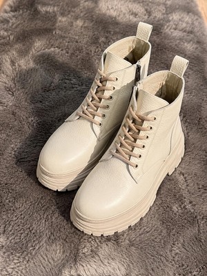 Butik Noble Shoes Hakiki Deri Bej Rengi Kadın Bot