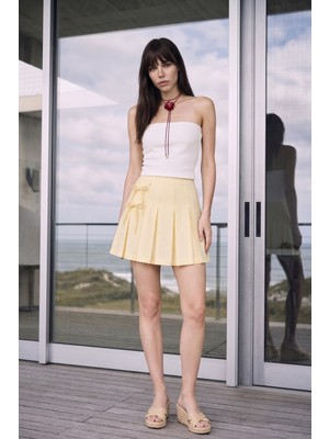 Shopping Shop Kurdele Detaylı Şort Etek Sarı