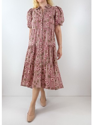 Modaonna Çiçek Desenli Midi Poplin Elbise