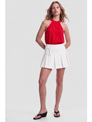 Shopping Shop Kurdele Detaylı Şort Etek Beyaz