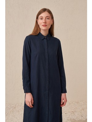 Allday  Lacivert Tensel Denim Gömlek Tunik