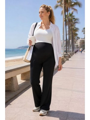 Motherway Hamile Düz Kesim Pantolon Siyah Renk Esnek Yapı ile Yüksek Konfor Sunar