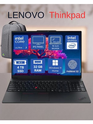 Lenovo Thinkpad E16 G3 Ultra 7 (255H) 32 GB Ddr5, 4 Tb Ssd, Wuxga 16" Inch, Windows 11 Home + Office 2026 + Tekden Çanta
