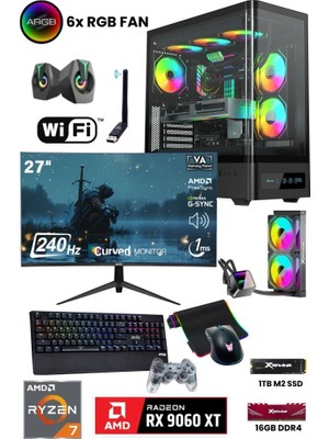 İzoly GKH60 x Ryzen 7 5700X 16GB 1tb M.2 SSD 8gb RX9060XT 27"240HZ Curved Sıvı Soğutmalı Oyuncu Oem Seti