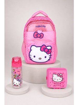 x Dekomus Lisanslı Hello Kitty Glitter Bow Collection Büyük Boy Okul Çantası,beslenme Kabı ve Matara Seti